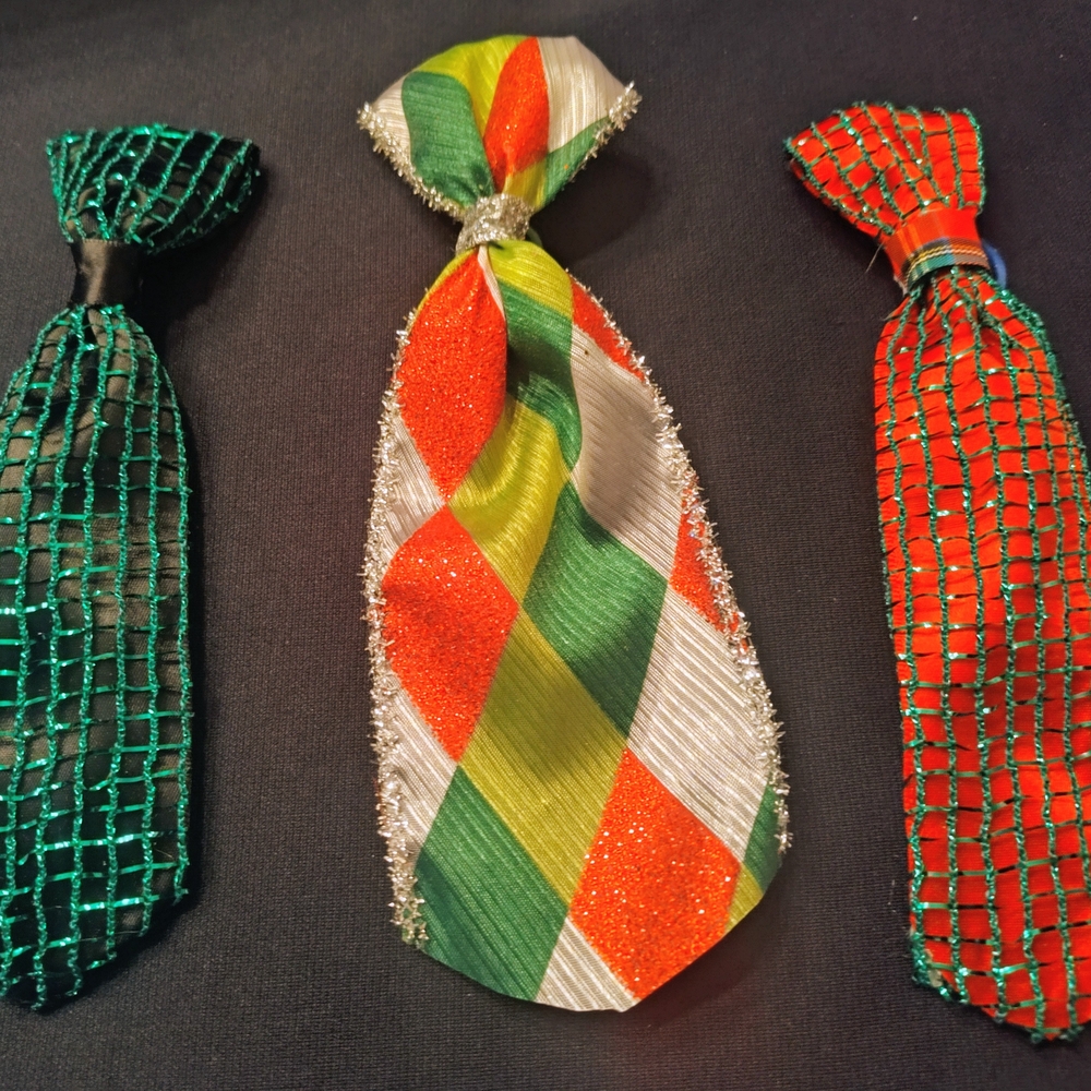 Vibrant Holiday Dog Tie Set - Green, Red, Silver